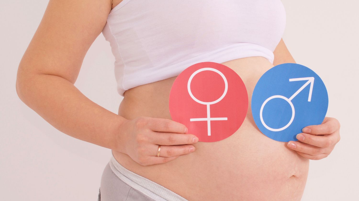 Trudnica drži znak za ženski i muški pol