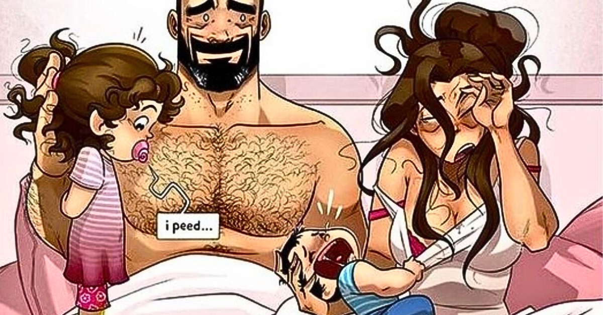 ilustracija tata mama beba i ćerka