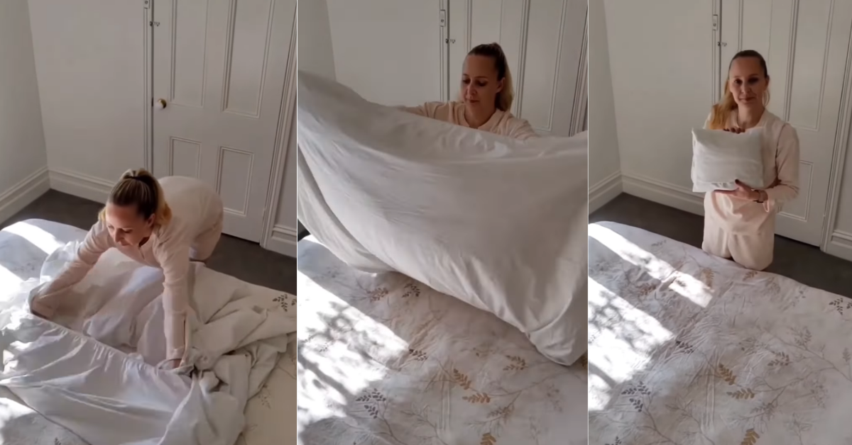 Žena slaže čaršav sa gumom