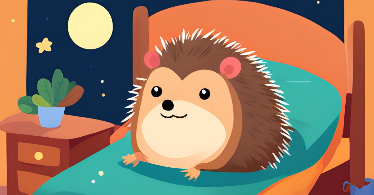 jež spava u krevetu, ilustracija