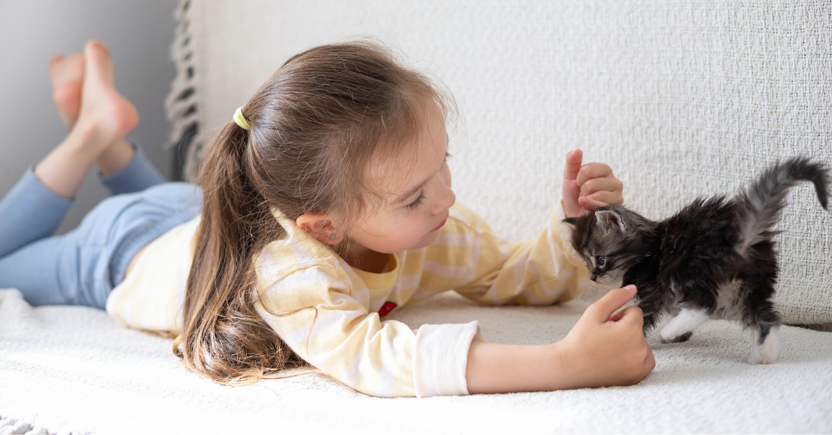 Devojčica mazi malu mačku