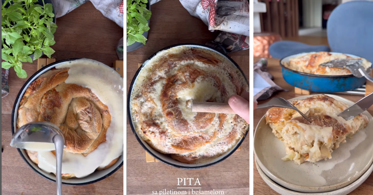 mirisi iz kuhinje pita sa piletinom i bešamel sosom