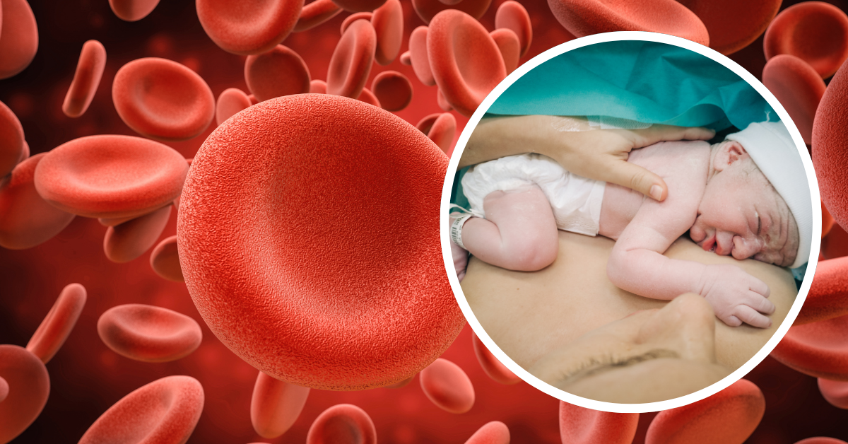 krvna zrnca, tek rođena beba leži na grudima mame