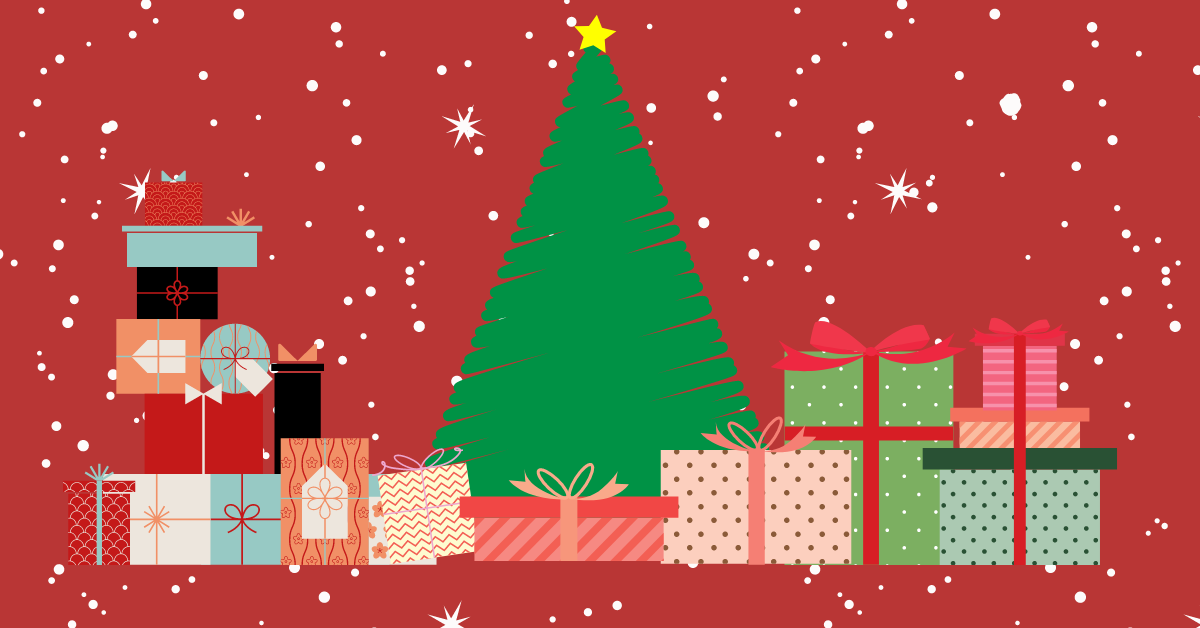 ilustracija jelka i pokloni