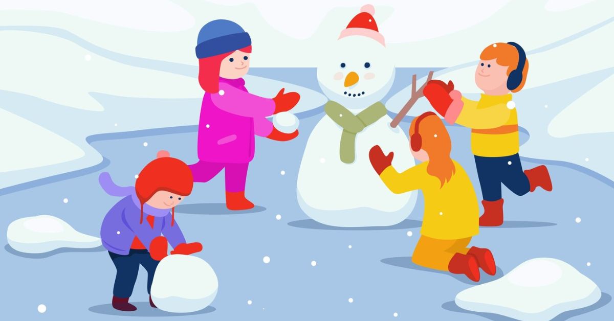 Crtež dece koja se igraju na snegu
