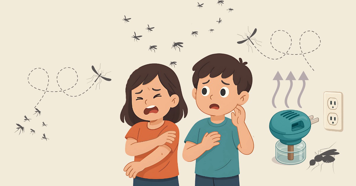 ilustracija komarci napdaju decu