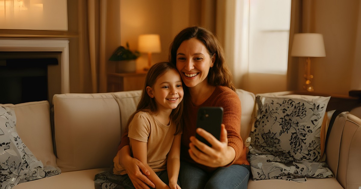 mama i ćerka prave selfi