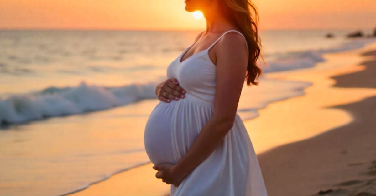 Trudnica stoji na obali mora