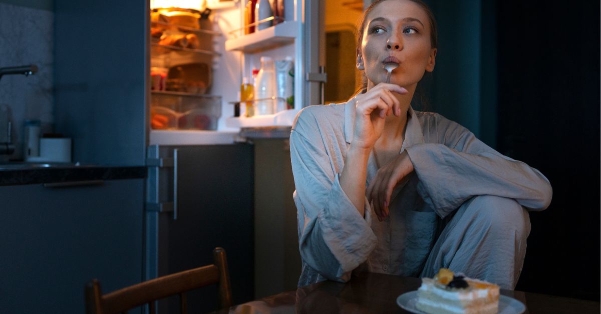 Žena jede slatkiše noću